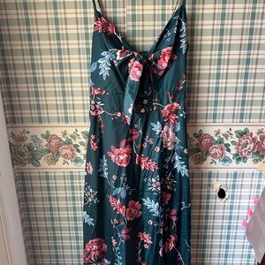 Floral Sleeveless Dress - Teal and Pink
